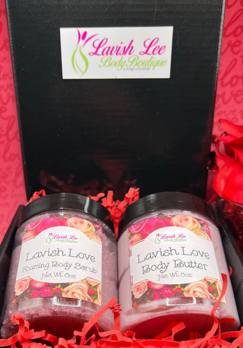 Lavish Love Bundle has body butter and foaming body scrub. The scent is light and romantic. The body butter is light and non greasy. Our foaming body scrub has a rich lather.